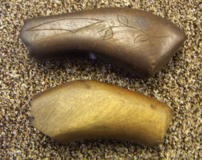 Two(2)shotgun hand carved wood pistol grips